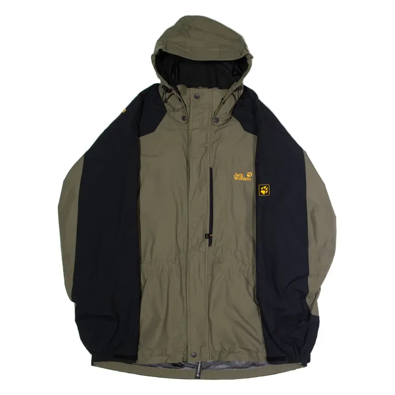 JACK WOLFSKIN Mens Coat Green Hooded Colourblock L