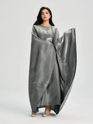 Women's Glitter Batwing Sleeve Abaya with Belt, Modest Long Sleeve Round Neck Abaya for Party Wedding Guest, Ladies Islamic C...