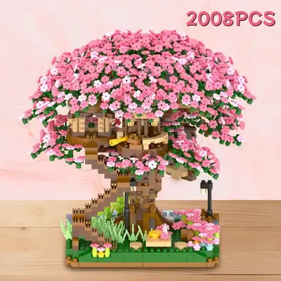 MINI 2008Pieces Cross Border Cherry Blossom Tree Building Block Flowers Compatible With Various Brands Toys Decoration Collec...
