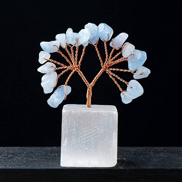 Natural Aquamarine Chips Tree of Life Decorations