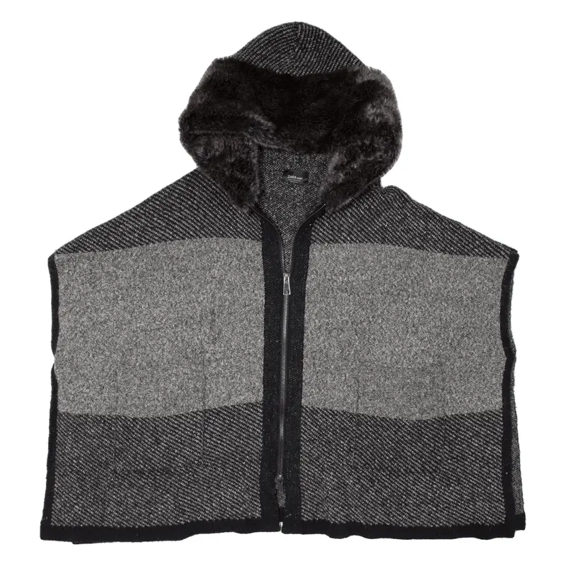 ZARA KNIT Sherpa Knit Jacket Grey Wool Colourblock Womens M
