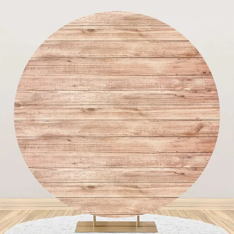 Circle Nature Wooden Texture Birthday Party Backdrop - Aperturee
