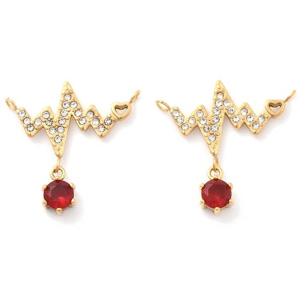 304 Stainless Steel Rhinestone Heartbeat Connector Charms