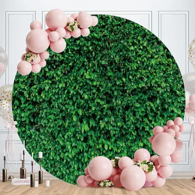 Aperturee Green Leaves Circle Happy Birthday Backdrop