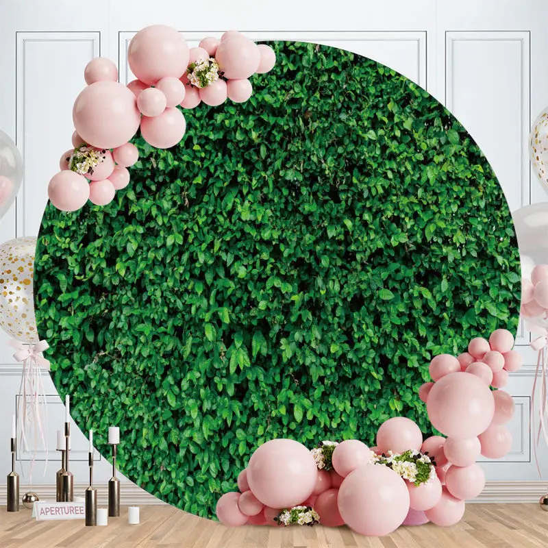 Aperturee Green Leaves Circle Happy Birthday Backdrop