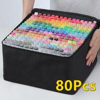 60/80 Colors Marker, 1 Set Portable Dual Tip Bullet & Chisel Art Marker Set with Bag, Crafts Art Supplies for Coloring, Drawi...