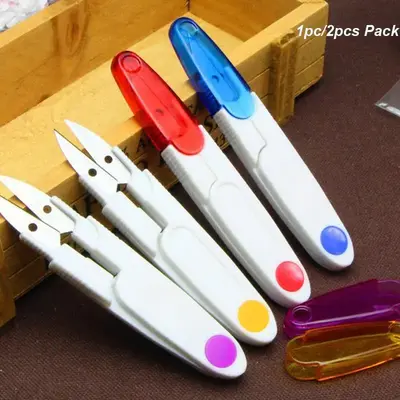 Portable Small U Shaped Scissors with Safety Cover, Yarn Cross-stitch Thread Sewing Cutter Snip Trimming Nipper for Stitch, C...