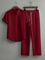 Men's Solid Top & Pants Two-Piece Set, Regular Fit Casual Comfy Shortsleeve Top & Trousers for Daily Wear, Men's Two-piece f...
