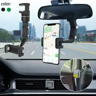 Car Rearview Mirror Phone Holder, 360° Rotatable & Retractable Multifunctional Phone Holder, Anti-shake Design Phone Mount f...