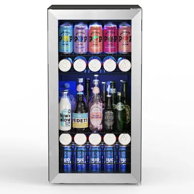 YEEGO 121 Can Beverage Cooler/Cabinet Beverage Refrigerator with Stainless Steel Doorframe,3.1 Cu.ft, silver minifridge resto...