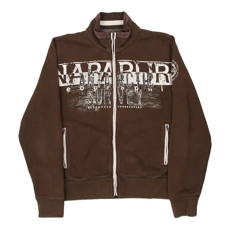 Napapijri Spellout Zip Up - Medium Brown Cotton Blend
