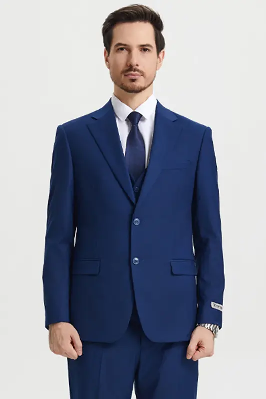 Mens Stacy Adams Suit - Stacy Adams Suit Men's Two Button Vested Designer Suit in Indigo Blue