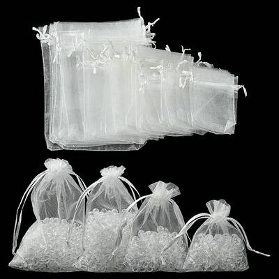 30Pcs 4 Styles Rectangle Organza Bags Jewellery Storage Pouches Wedding Favour Party Mesh Drawstring Gift