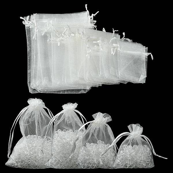 30Pcs 4 Styles Rectangle Organza Bags Jewellery Storage Pouches Wedding Favour Party Mesh Drawstring Gift