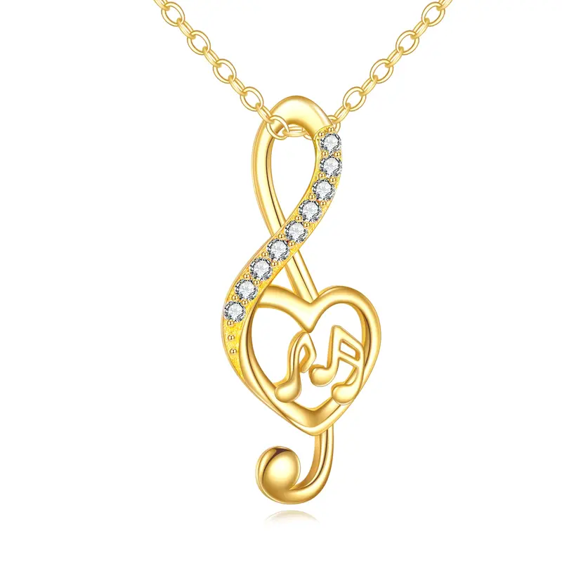 14K Gold Cubic Zirconia Music Symbol Pendant Necklace