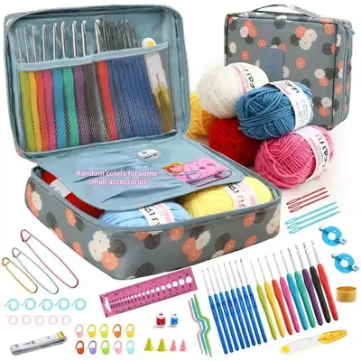 Wool Crochet Kit with Storage Bag, 65pcs/set Yarn and Sewing Accessories, Knitting Crochet Hooks Tool Set, Gift for Father (p...