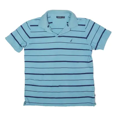 NAUTICA Polo Shirt Blue Striped Short Sleeve Mens L