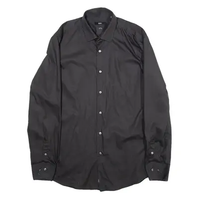 BOSS HUGO BOSS Slim Fit Mens Plain Shirt Black Long Sleeve S