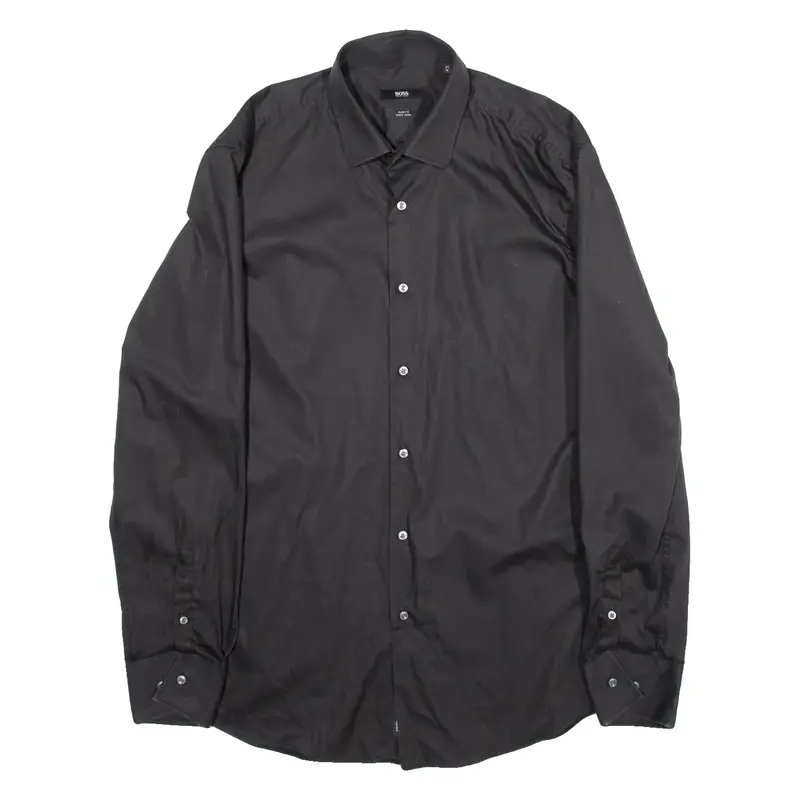 BOSS HUGO BOSS Slim Fit Mens Plain Shirt Black Long Sleeve S