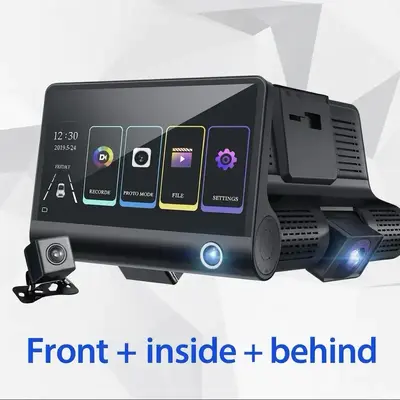 Three Lens Dash Camera Full HD with 32 GB SD Card - Front Inside & Behind Recording System