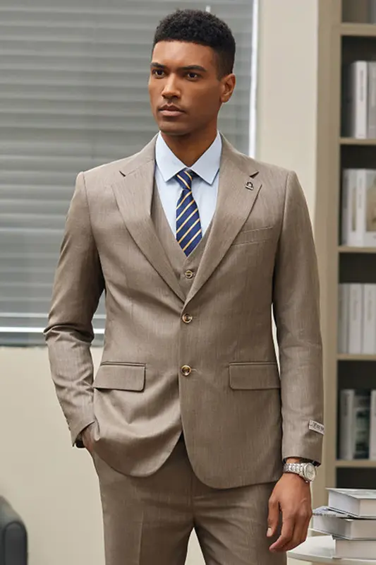 Mens Stacy Adams Suit - Stacy Adams Suit Men's Sharkskin Business Suit, Two-Button Vested in Dark Tan