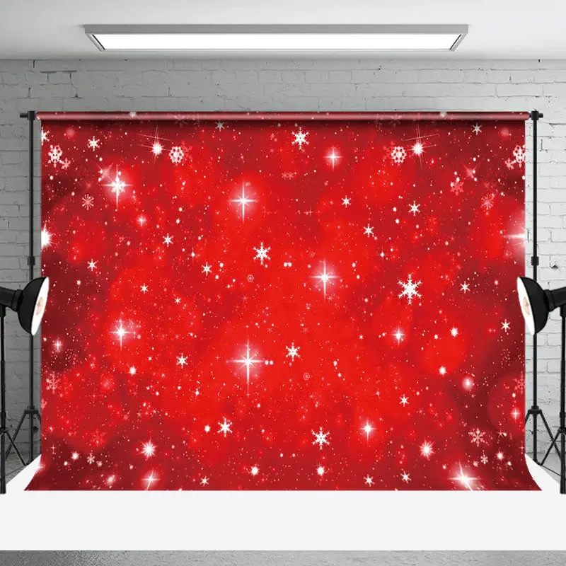 Aperturee Warm Red Shining Bokeh Snowflake Christmas Backdrop - Aperturee