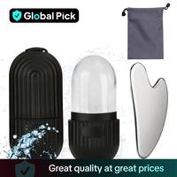 Silicone Facial Ice Grid and Stainless Steel Scraping Tool Set with Storage Bag, 2 Pieces/set Reusable Facial Care Tools, Ice...