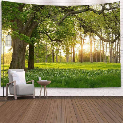 (Ship In 24HR) Sun And Floral Forest 3D Printed Landscape Wall Tapestry