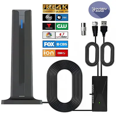 Black 4k 1080p HDTV Digital Antenna Indoor with 3M-Stick Base Long Range Reception  Easy Setup Antenna for TV  without cabl