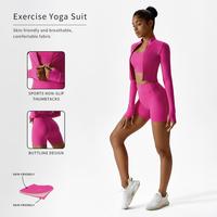 Three-piece Set Women's Solid Criss Cross Crop Tank Top & High Waist Leggings & Zip Up Crop Jacket Tracksuits Set, Comfy Outf...
