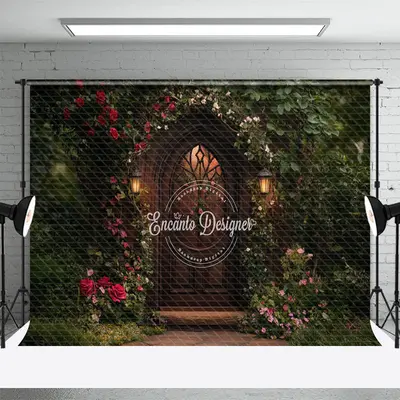 Aperturee Retro Door Green Natural Plant Floral Spring Backdrop, 3X2FT(1MX0.6M), 14 USD, spring backdrops, ENHD1J81-M