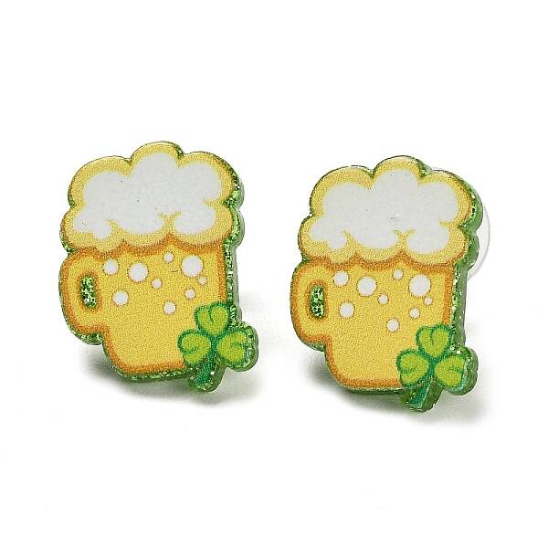 Saint Patrick's Day Theme Acrylic & 304 Stainless Steel Stud Earring for Women Men