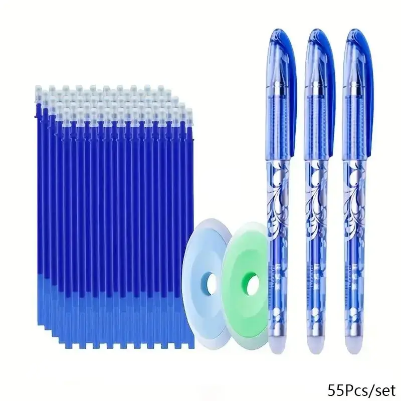 55pcs/set Erasable Pen, Erasable Gel Pens with 50pcs Refill & 2pcs Eraser, 0.5mm Pen For Office, School, Student, Writing