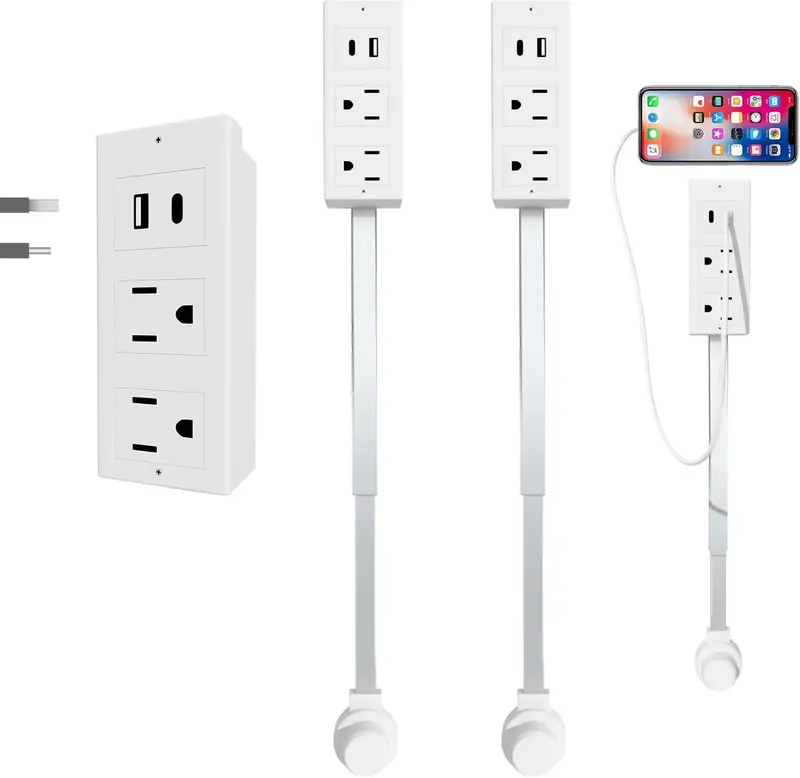 180° Rotating Power Strip -Outlet Extender- 2 AC Outlets + USB-C/USB-A (Extends 34) | TikTok’s #1 Outlet Hack