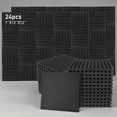 Durable Acoustic Audio Visual Accessories Noise Reduction Soft Foam Panels Black 1x12x12 Inches for Audio and Video Room Nois...