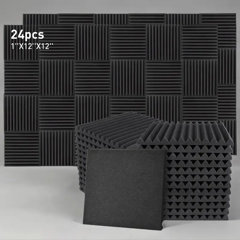 Durable Acoustic Audio Visual Accessories Noise Reduction Soft Foam Panels Black 1x12x12 Inches for Audio and Video Room Nois...