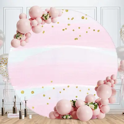 Aperturee Light Pink Round Gold Spot Birthday Party Backdrop