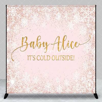 Aperturee Pink Snowflake Custom Name Baby Shower Backdrop, 3X3FT(1X1M), 15 USD, custom baby shower backdrops, DZAH0B132-O