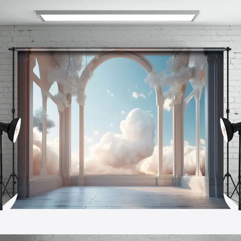 Aperturee White Cloud Sky Arch Balcony Architecture Backdrop - Aperturee