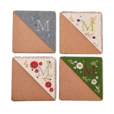 4Pcs Letter Personalized Hand Embroidered Corner Bookmarks