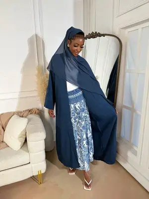 Blue Serene Linen Abaya Set