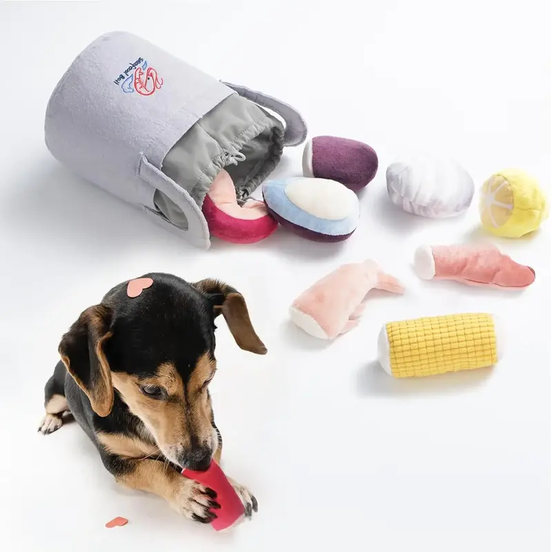 Nocciola 10 PCS Seafood Boil Dog Toy Set with a Pot, Christmas gift, Squeaky Crinkle Plush Puppy Toy,Interactive Toys, Hide T...