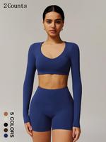 Women's Solid Crop Top & High Waist Leggings Set, Casual Fashion Breathable Comfortable Two-piece for Yoga Gym Workout Runnin...