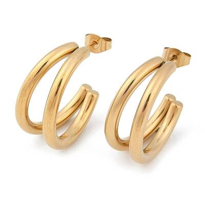 Ion Plating(IP) Moon 304 Stainless Steel Stud Earrings for Women