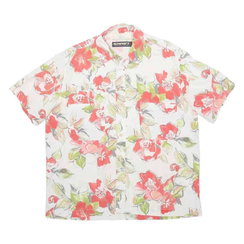 40 WEFT Mens Hawaiian Shirt Red Floral L