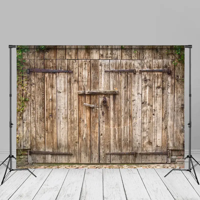 Rustic Wooden Farmhouse Barn Door Photo Backdrop - Aperturee