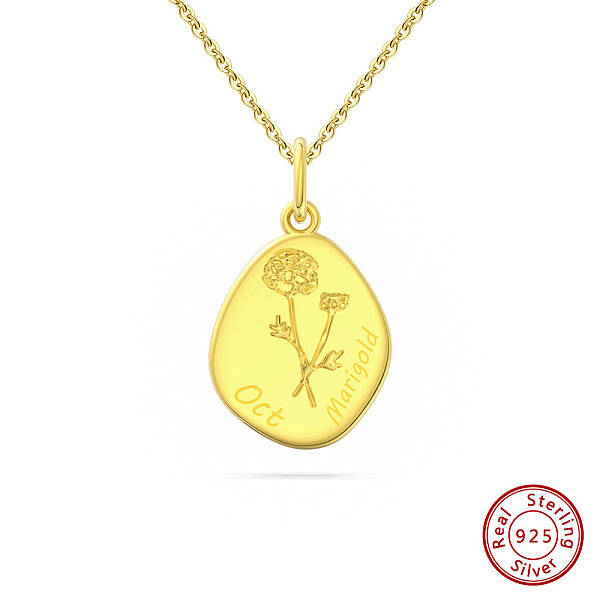 Birth Flower Style 925 Sterling Silver Pendant Necklaces
