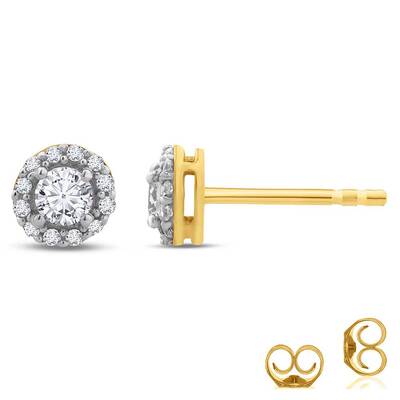 Lab Grown Halo Diamond Stud Earrings | 14K Yellow Gold 1/2 ct. tw.