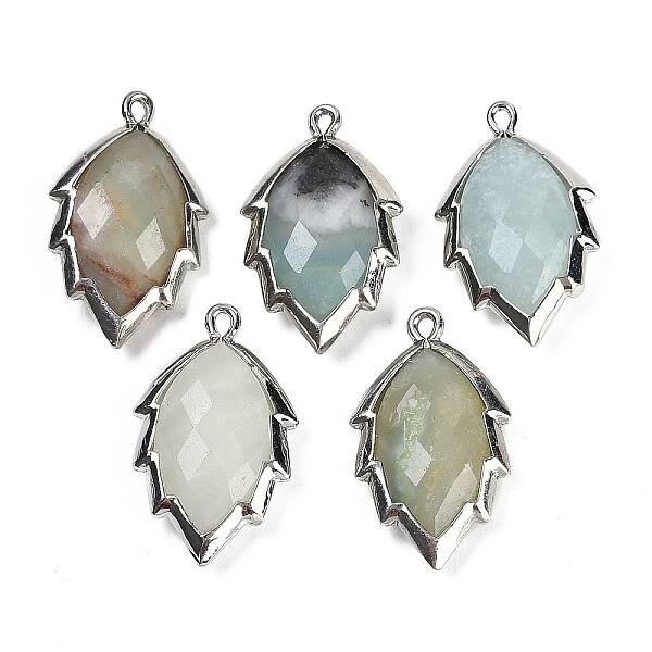 Natural Flower Amazonite Faceted Leaf Pendants