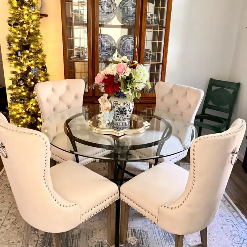 Dining Chair Set of 4，High-end Tufted Velvet Upholstered Nailhead